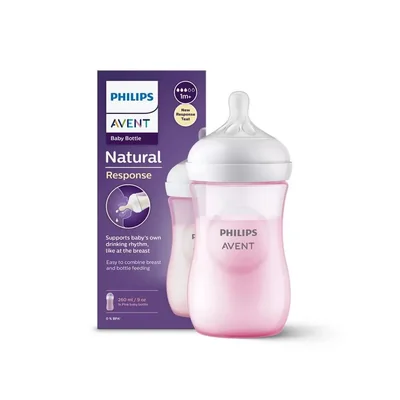AVENT Biberon Natural Response plastic tetina din silicon 260ml 1m+