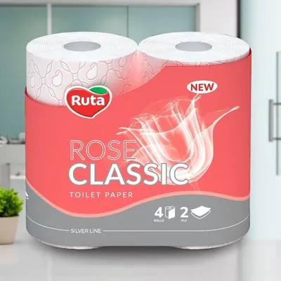 Hirtie igienica RUTA Classic, 2 straturi, trandafir, 4 role